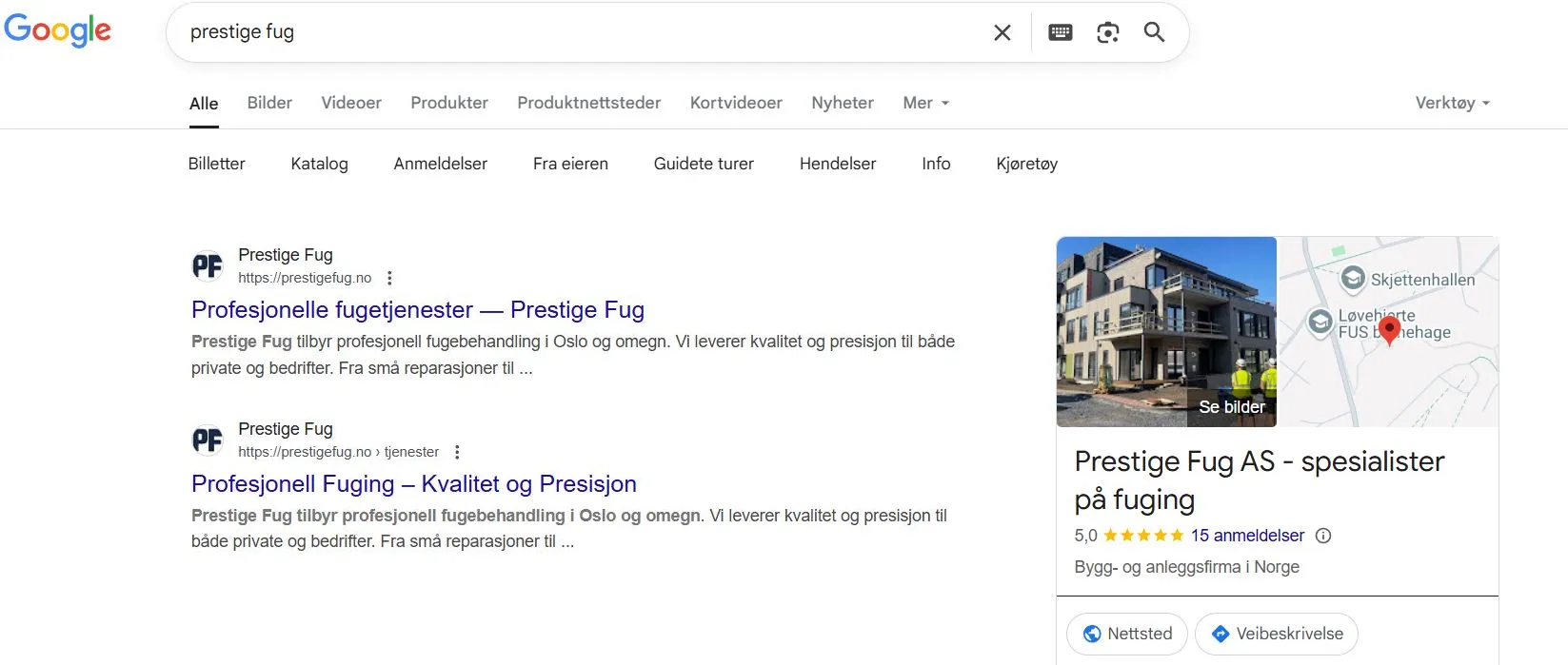 Skjermbilde av nettsiden